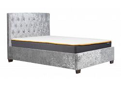 4ft6 Double Cologne - Grey steel crushed velvet fabric upholstered button back bed frame 1